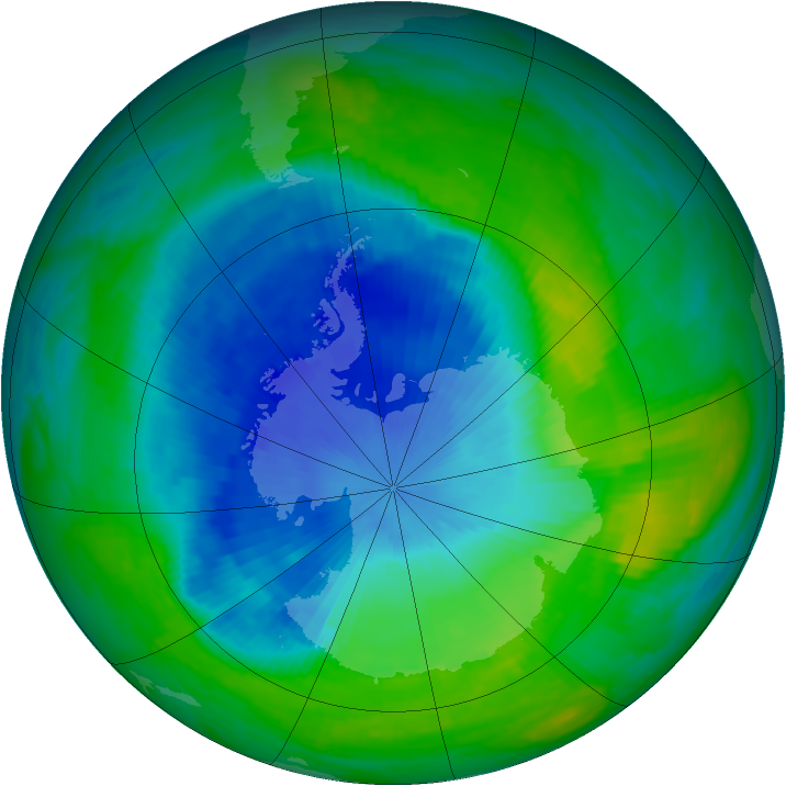 Antarctic ozone map for 02 December 1990
